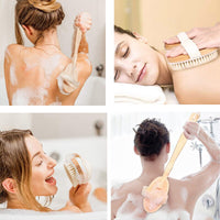 Body Bath Brush for Cellulite Long Wooden Handle Dry or Wet Skin Exfoliator Massage Brush Men & Women Back Scrubber Shower Brush