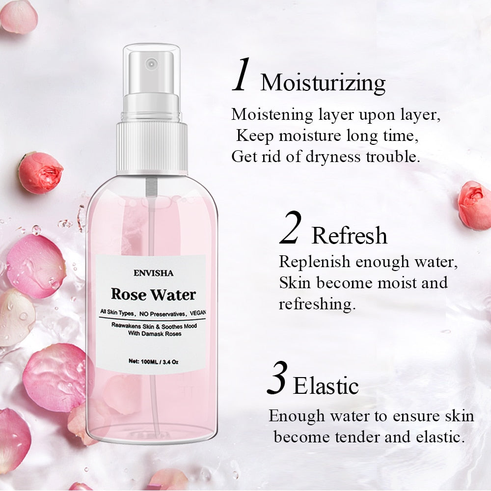 Rose Water For Face Facial Toner Organic Rose Petals Essence Moisturizing Serum Refresh Elastic Shrink Pores Skin Care