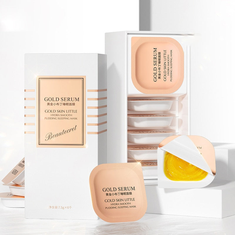 6pcs/Set Little Pudding Sleeping Mask Moisturizing Refreshing Oil Control Golden Facial Mask Deep Cleaning Brightening Skin Tone
