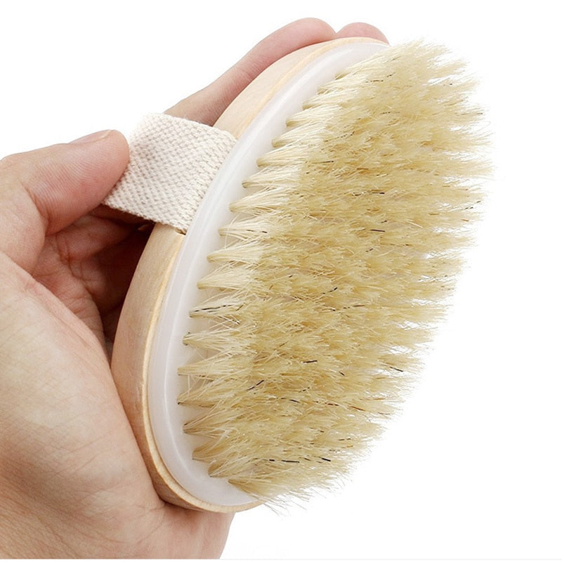 Body Bath Brush for Cellulite Long Wooden Handle Dry or Wet Skin Exfoliator Massage Brush Men & Women Back Scrubber Shower Brush