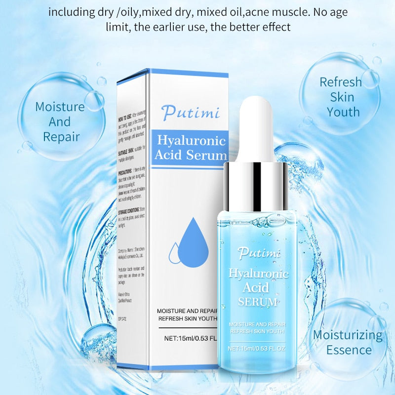 Hyaluronic Acid Face Serum Anti Wrinkle Anti-Aging Shrink Pore Whitening Moisturizing Essence Face Cream Dry Skin Care
