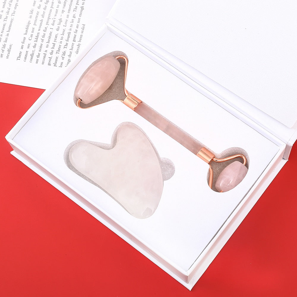 Face Massager Jade Roller Facial Massage Relaxation  Natural Rose Quartz Scraper Massager Beauty Skin Tools