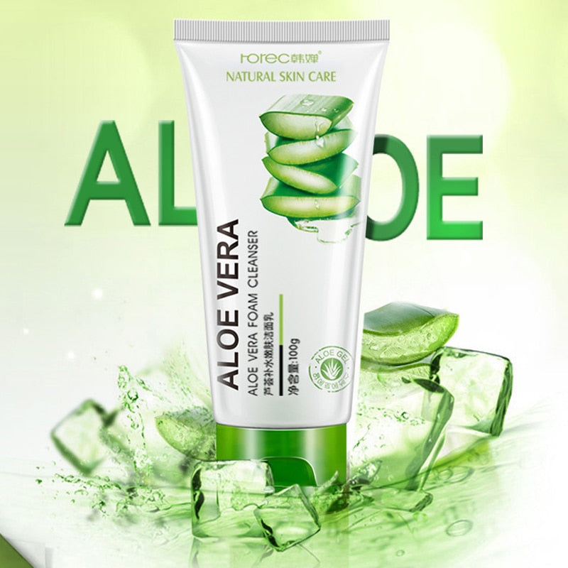 Aloe Facial Foam Cleanser Gel Deep Pore Cleansing Remove Blackheads Face Wash Skin Care