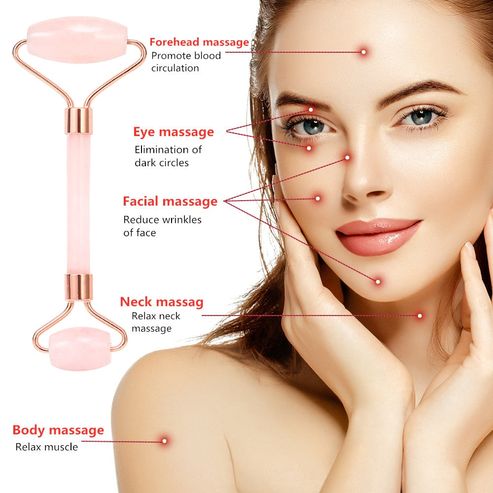 Face Massager Jade Roller Facial Massage Relaxation  Natural Rose Quartz Scraper Massager Beauty Skin Tools
