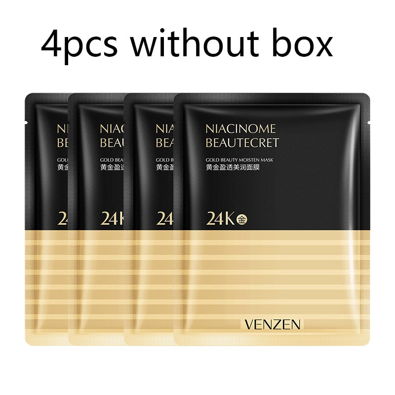 4Pcs/Box 24k Gold Facial Mask Carnosine Honeycomb Face Mask Essence Sheet Mask Brighten Anti Aging Moisturizing Mask Oil-Control