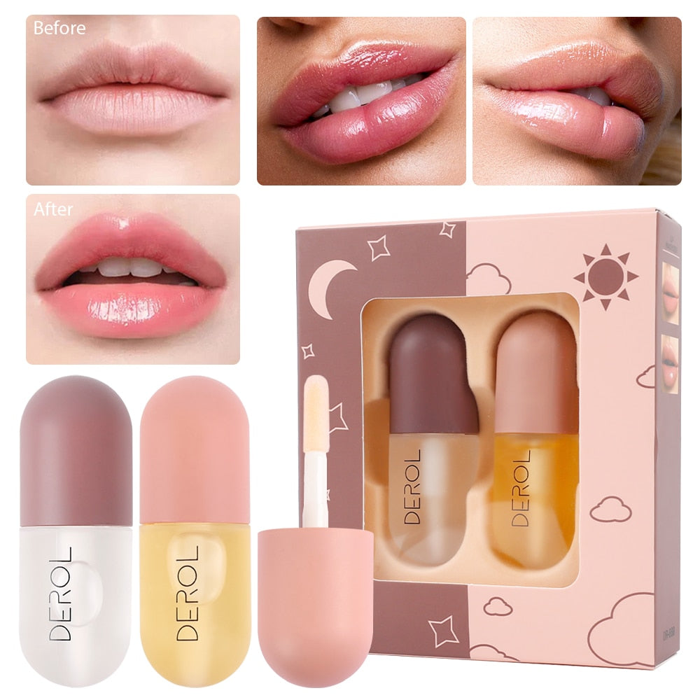 Day Night Instant Volume Lips Plumper Oil Moisturizing Repair Thin Lip Line Reduction Cosmetic Sexy Lip Plump Enhancer Makeup