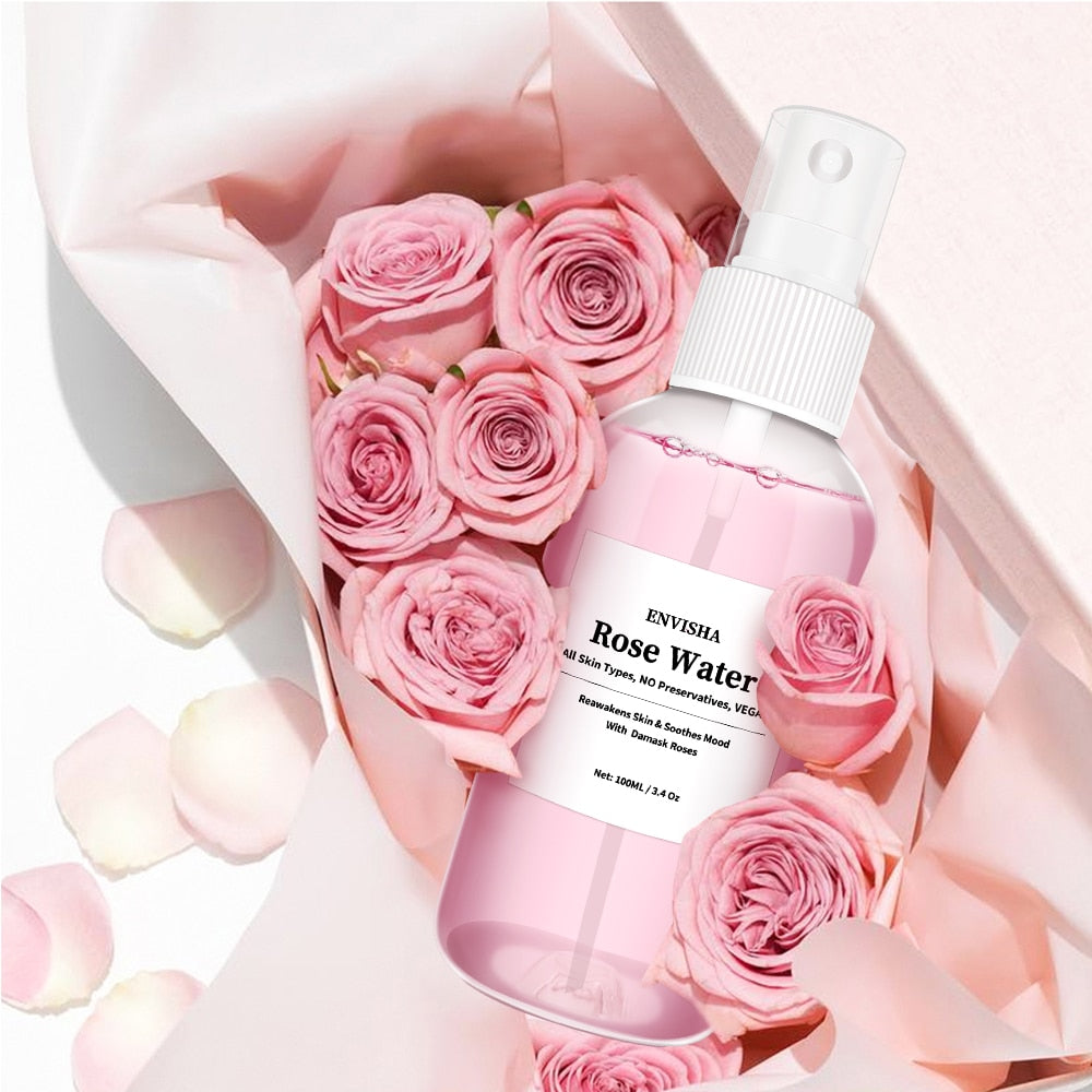 Rose Water For Face Facial Toner Organic Rose Petals Essence Moisturizing Serum Refresh Elastic Shrink Pores Skin Care