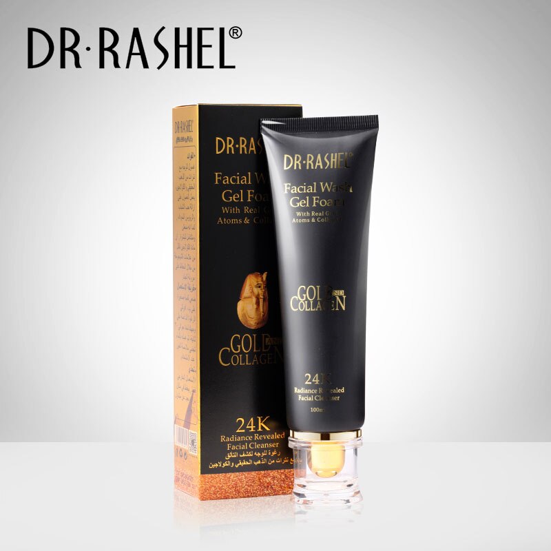 24K Gold Atoms Collagen Whitening Facial Wash Gel Foam Cleanser Moisturizing Improve Fine Lines Dull Skin Brighten