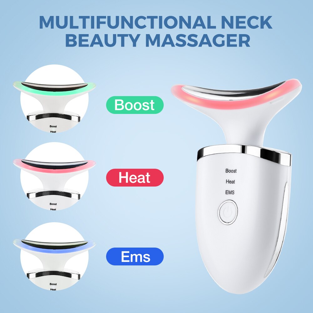 Electric Neck Beauty Massager EMS Color Light Neck Beauty Equipment Face and Neck Massage Neck Wrinkles USB Charging