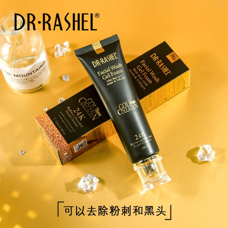 24K Gold Atoms Collagen Whitening Facial Wash Gel Foam Cleanser Moisturizing Improve Fine Lines Dull Skin Brighten