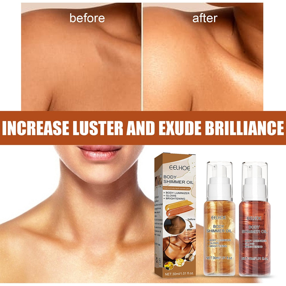 30ml Gold Glow Shimmer Body Oil Liquid Illuminator Face Highlighter Cream Glitter Skin Foundation Primer Highlight Creamy Makeup