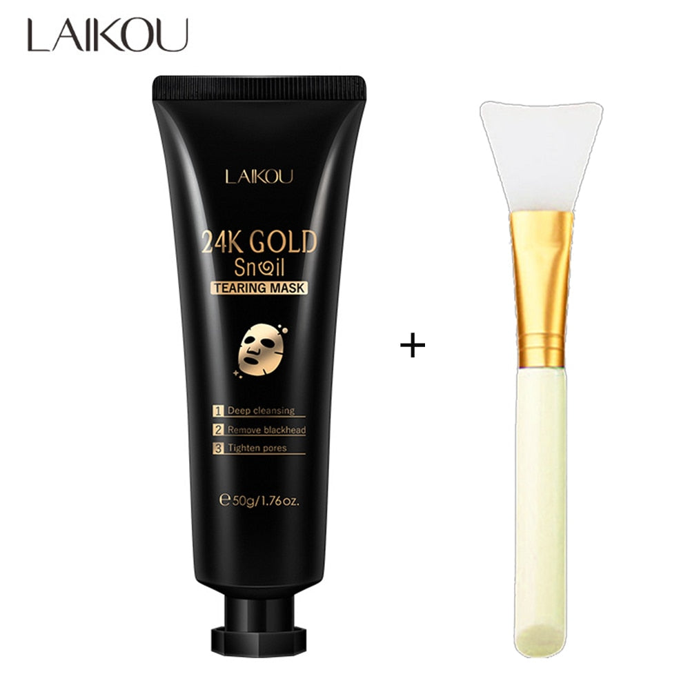 24K Gold Snail Collagen Face Tear Off Mask Deep Clean Dark Spots T Zone Nose Blackhead Remove Peel Off Mask Anti Aging Skin Care