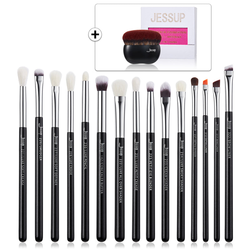 Jessup Eye Makeup Brushes Set 15pcs Precise Eyeshadow Brush Eyebrow EyeLiner Blending Concealer Natural Synthetic Black T177