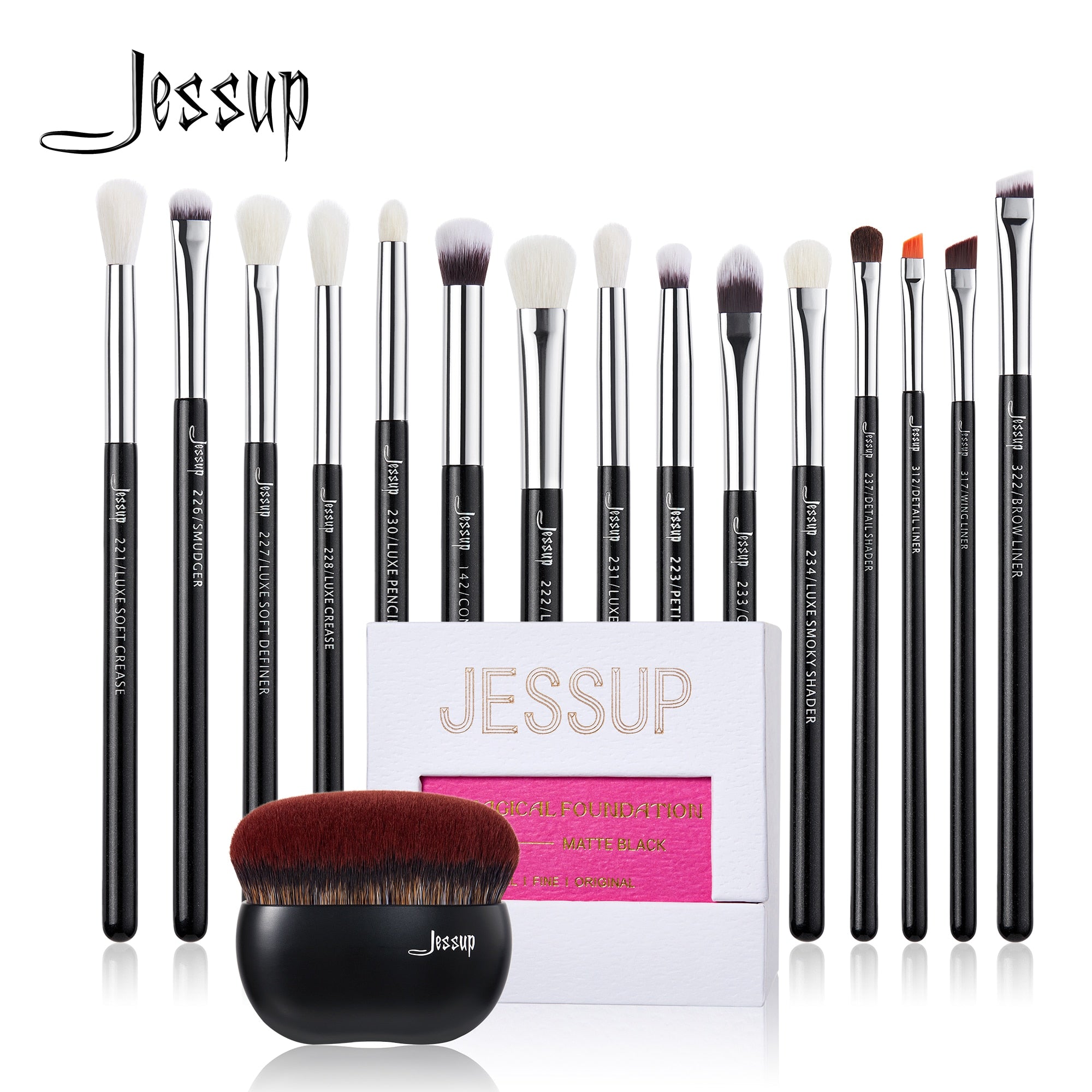 Jessup Eye Makeup Brushes Set 15pcs Precise Eyeshadow Brush Eyebrow EyeLiner Blending Concealer Natural Synthetic Black T177