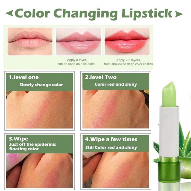 Natural Aloe Vera Lip Balm Temperature Color Changing Long Lasting Moisturizing Lipstick Makeup Lips Protection Makeup