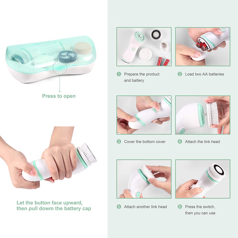 Facial Cleansing Brush, Electric Waterproof Skin Face Body Rotating Cleanser Brush Portable Travel Case Deep Pore Cleansing Tool