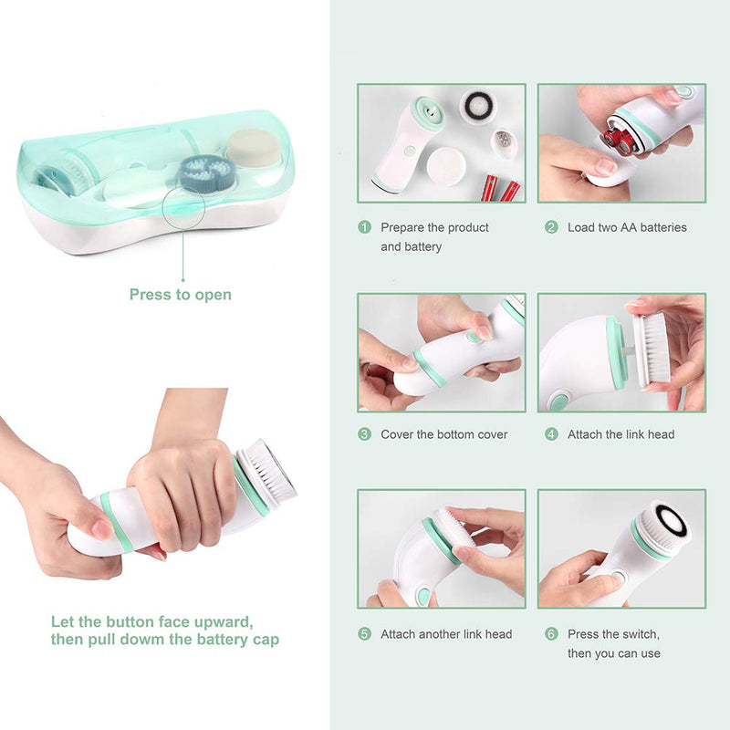 Facial Cleansing Brush, Electric Waterproof Skin Face Body Rotating Cleanser Brush Portable Travel Case Deep Pore Cleansing Tool