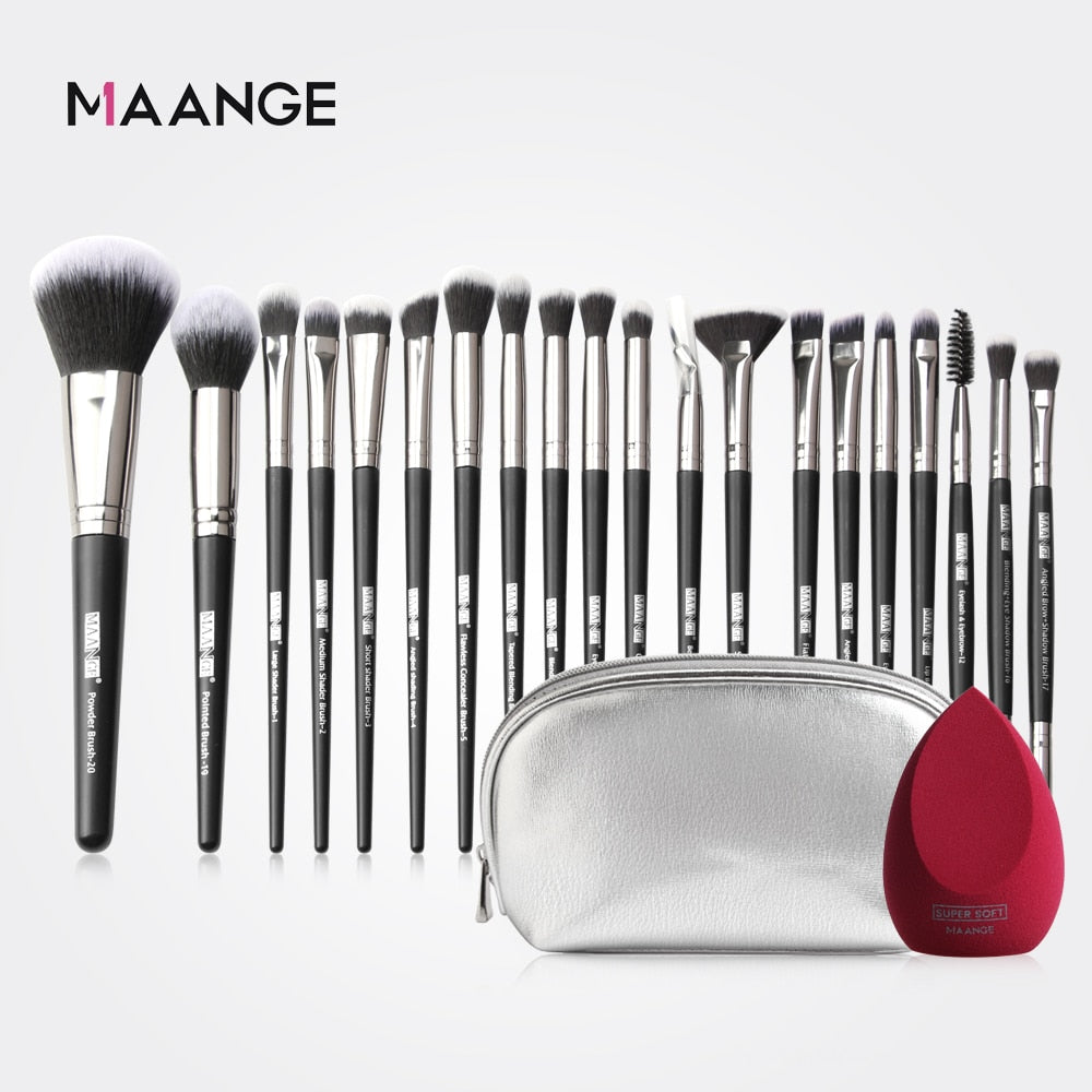 Pro 12/18/20 PCS Makeup Brushes Set with Bag +1Pcs Sponge Beauty Powder Foundation Eyeshadow Make Up Brush Synthetic Wool