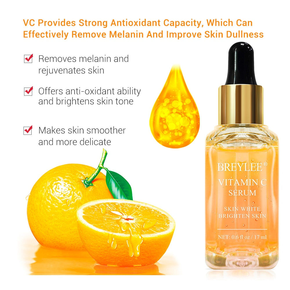 BREYLEE Vitamin C Serum For Face Anti-Aging Shrink Pore Hyaluronic Acid VC Essence Oil Topical Facial Serum Whitening Skin Care