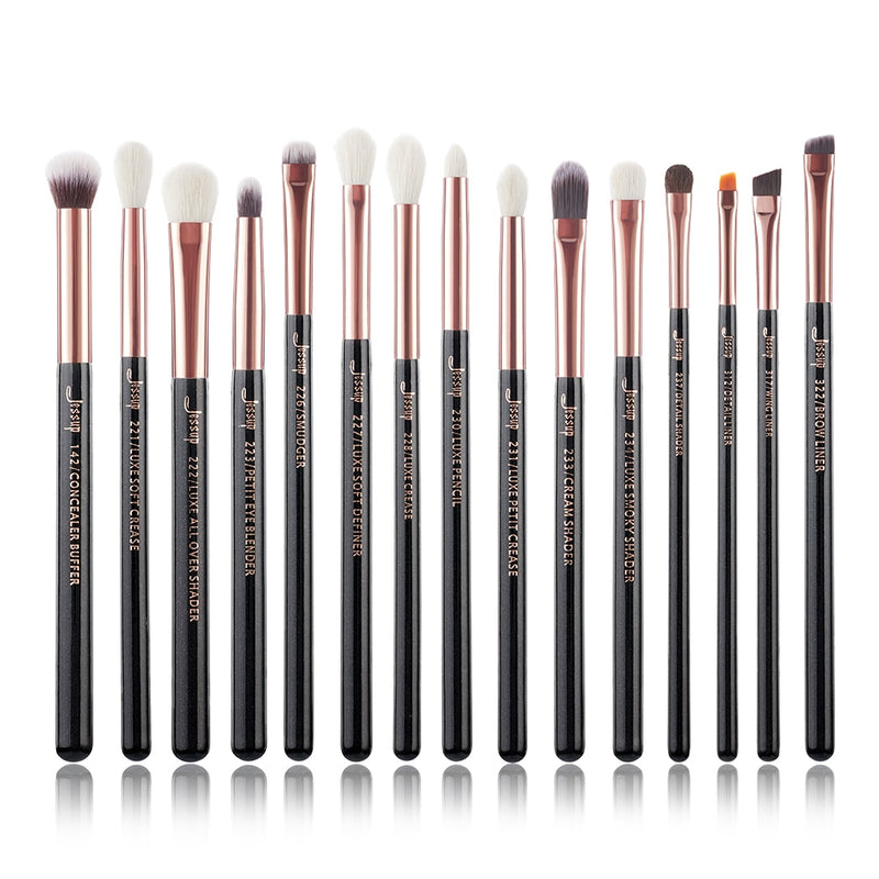 Jessup Eye Makeup Brushes Set 15pcs Precise Eyeshadow Brush Eyebrow EyeLiner Blending Concealer Natural Synthetic Black T177