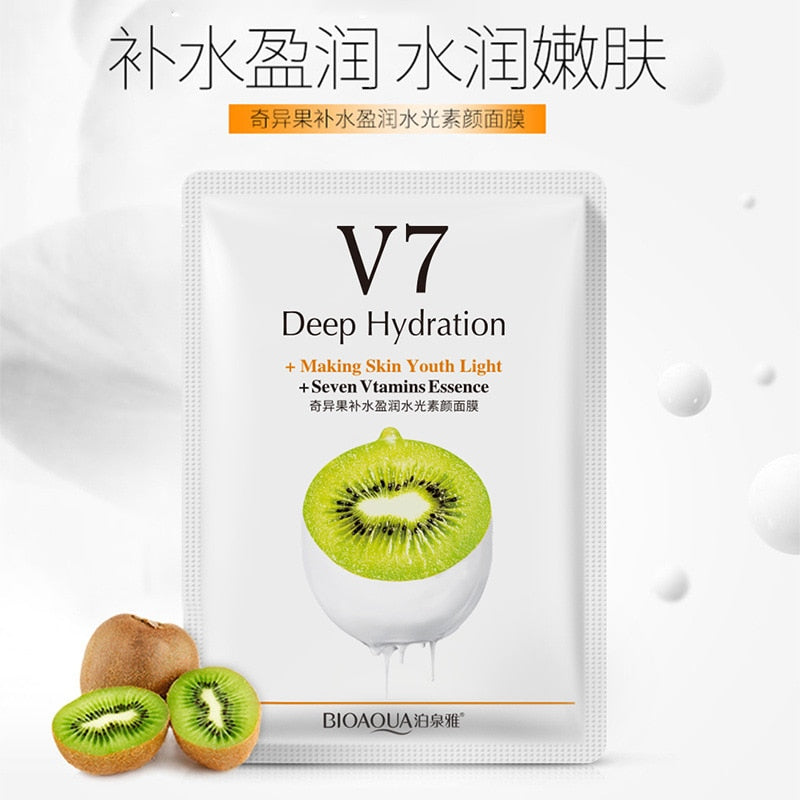 5Pcs V7 Face Mask Vitamin Toning Youth Skin Care Mask Kiwi Fruit Orange Fruit Extract Moisturizing Nourishing Beauty Face Care