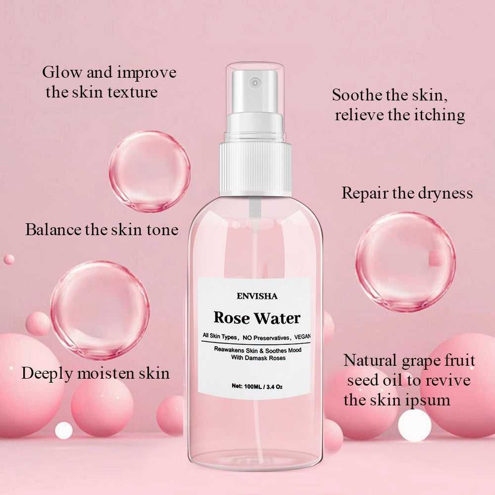 Rose Water For Face Facial Toner Organic Rose Petals Essence Moisturizing Serum Refresh Elastic Shrink Pores Skin Care