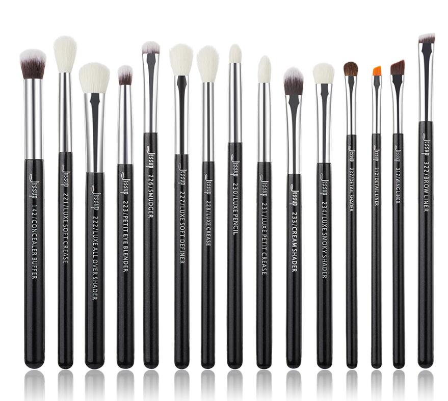 Jessup Eye Makeup Brushes Set 15pcs Precise Eyeshadow Brush Eyebrow EyeLiner Blending Concealer Natural Synthetic Black T177