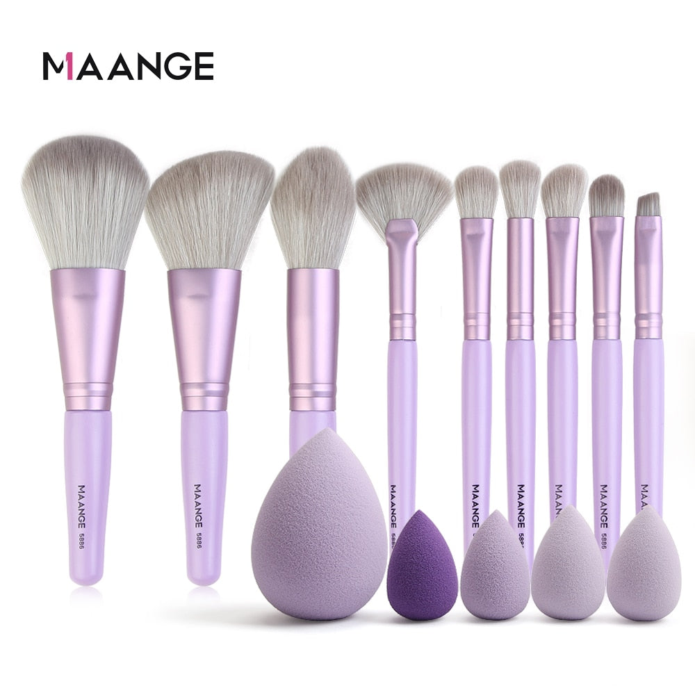 MAANGE 7/9/15pcs Makeup Brush Set+5pcs Mini Sponge Cosmetics for Face Natural Synthetic Hair Professional Beauty Makeup Tools