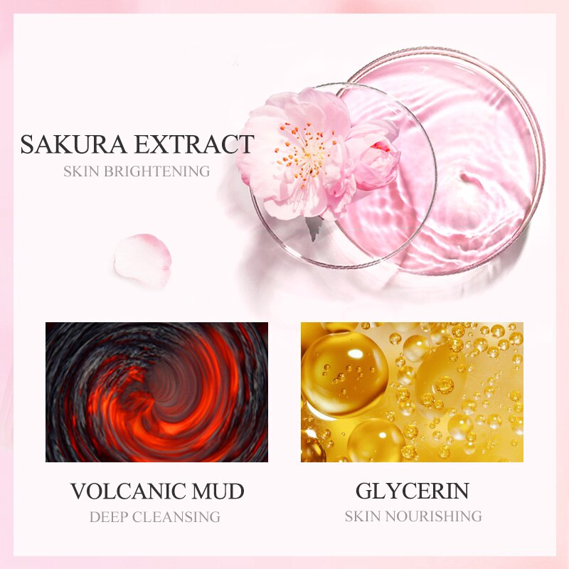 5pcs Japan Sakura Mud Face Mask Anti Wrinkle Night Facial Packs Skin Clean Dark Circle Moisturize Anti-Aging For Facecare