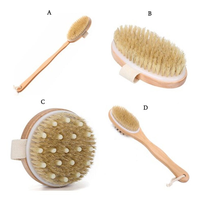 Body Bath Brush for Cellulite Long Wooden Handle Dry or Wet Skin Exfoliator Massage Brush Men &amp; Women Back Scrubber Shower Brush