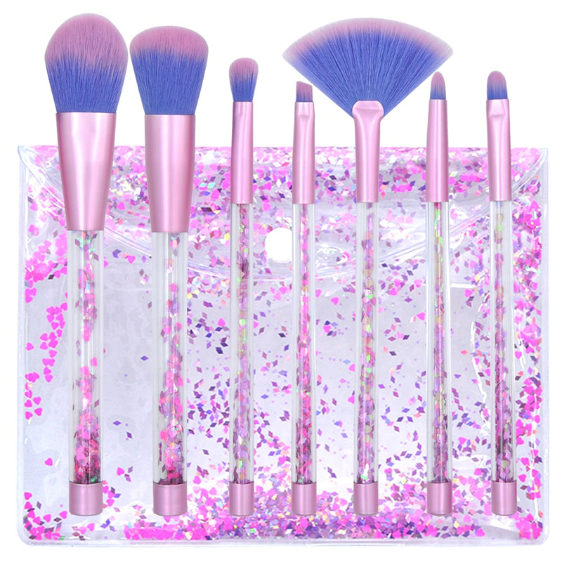 7pcs Diamond Makeup Brushes sets with Bag Crystal Makeup Brush kits Eyeshadow Contour Powder Brush Quicksand Glitter