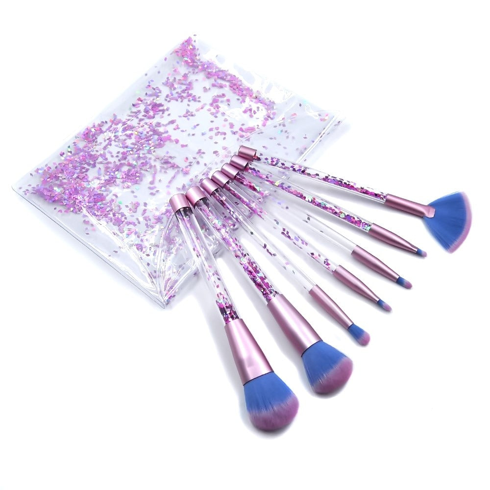 7pcs Diamond Makeup Brushes sets with Bag Crystal Makeup Brush kits Eyeshadow Contour Powder Brush Quicksand Glitter