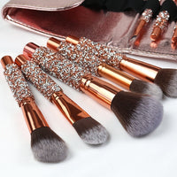 10pcs/set Gold Diamond Makeup Brushes Set Foundation Blending Powder Eye Face Brush with Bag Makeup Tool Kit