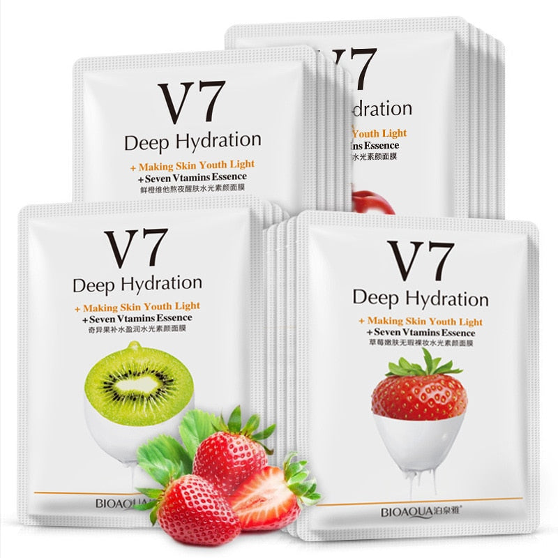 5Pcs V7 Face Mask Vitamin Toning Youth Skin Care Mask Kiwi Fruit Orange Fruit Extract Moisturizing Nourishing Beauty Face Care