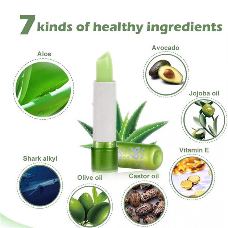 Natural Aloe Vera Lip Balm Temperature Color Changing Long Lasting Moisturizing Lipstick Makeup Lips Protection Makeup