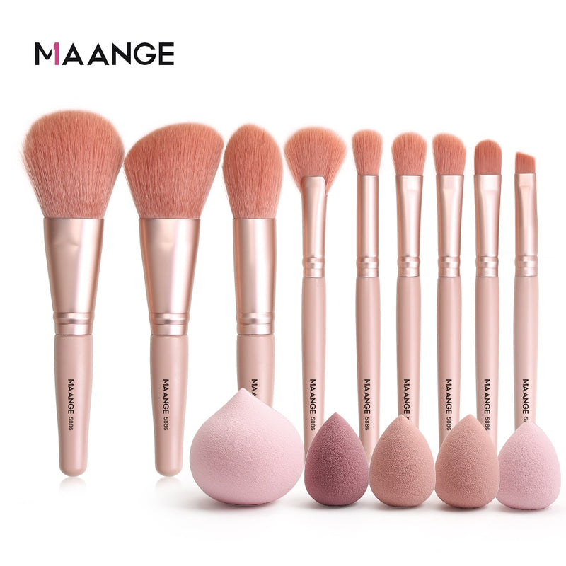 MAANGE 7/9/15pcs Makeup Brush Set+5pcs Mini Sponge Cosmetics for Face Natural Synthetic Hair Professional Beauty Makeup Tools