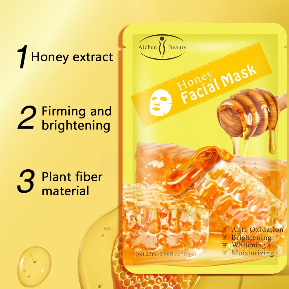 10Pcs/Box Honey Silk Facial Masks Brightening Anti-Aging Moisturizing Repair Oil-control Anti-acne Whitening Skin care Face mask