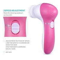 5 in 1 Facial Cleansing Brush Waterproof Face Spin Brush Set with 5 Brush Heads Blackhead Remover Deep Cleansing face (PINK)