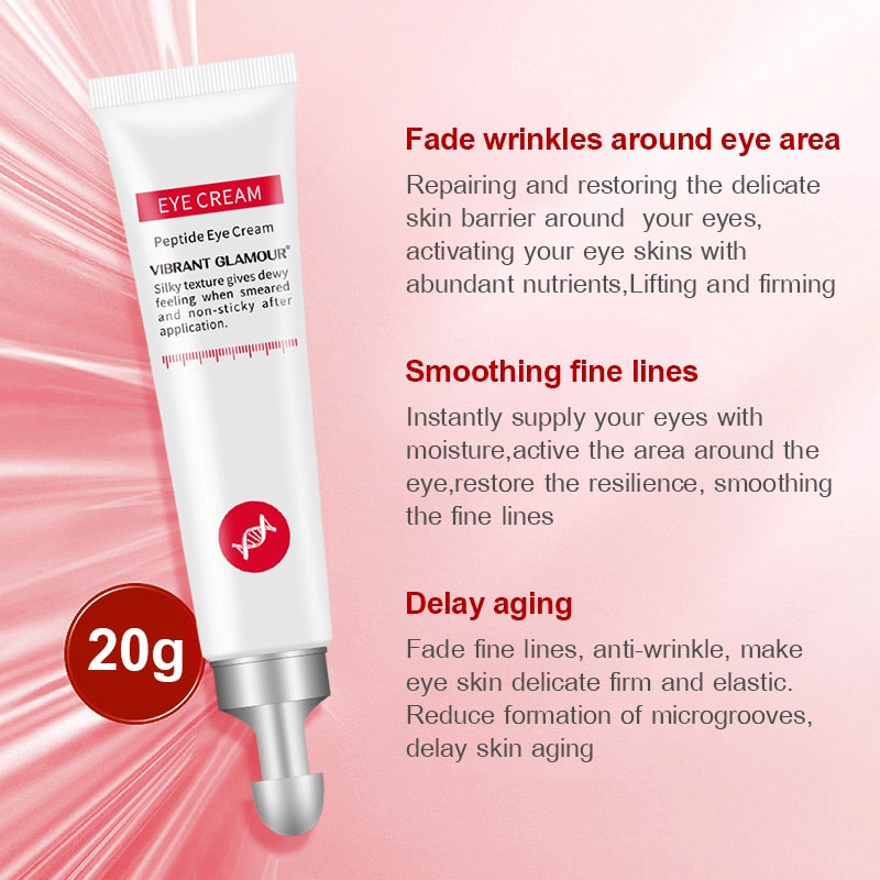 VIBRANT GLAMOUR 2Pcs Peptide Collagen Eye Cream Anti-Wrinkle Anti-Aging Serum Remove Dark Circle Against Puffiness Bag Skin Care