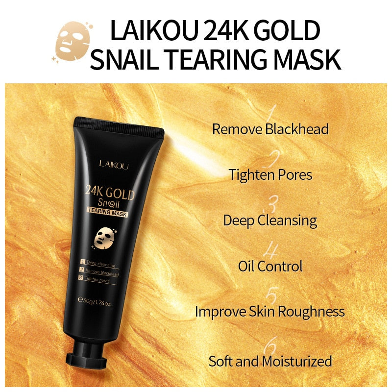 24K Gold Snail Collagen Face Tear Off Mask Deep Clean Dark Spots T Zone Nose Blackhead Remove Peel Off Mask Anti Aging Skin Care