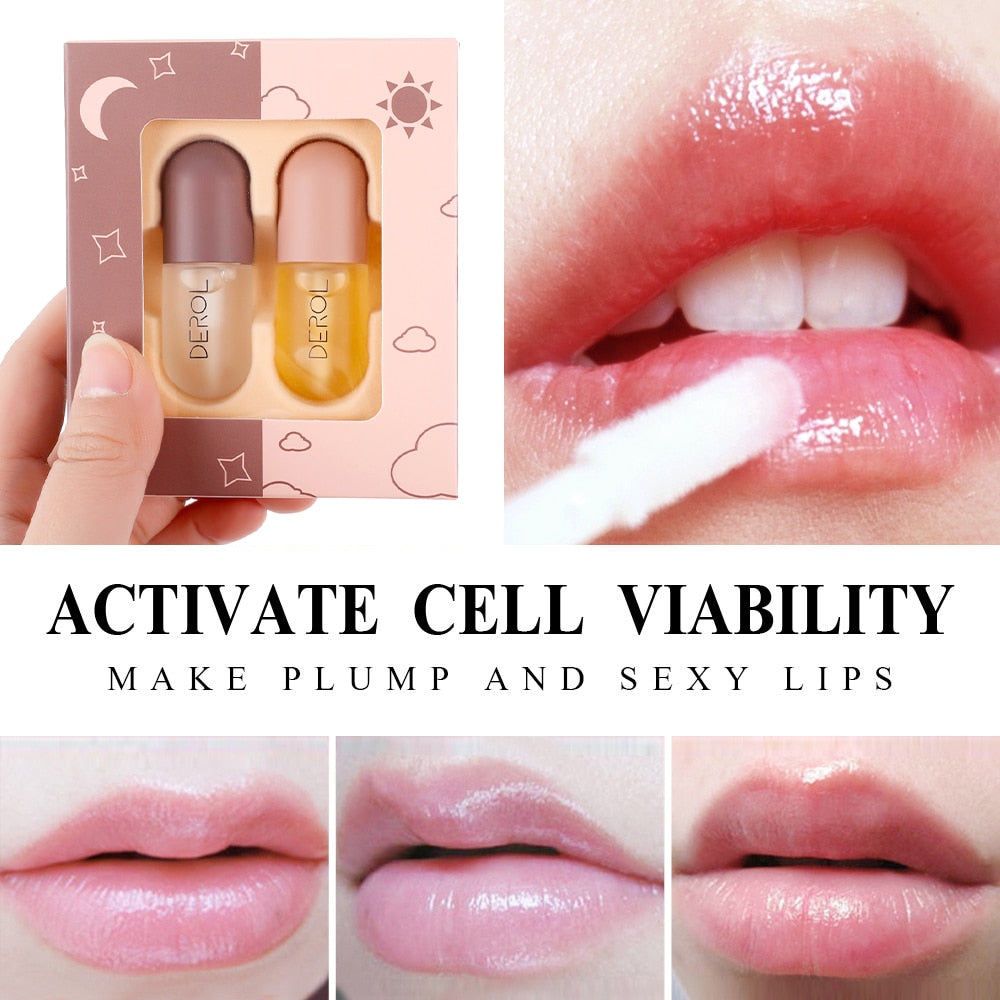Day Night Instant Volume Lips Plumper Oil Moisturizing Repair Thin Lip Line Reduction Cosmetic Sexy Lip Plump Enhancer Makeup