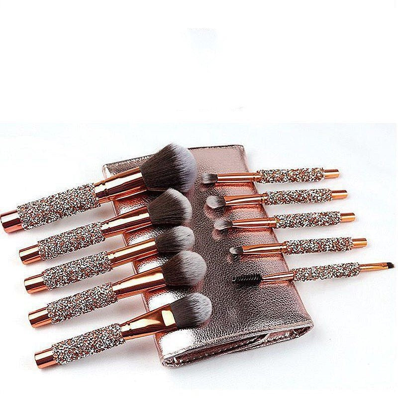 10pcs/set Gold Diamond Makeup Brushes Set Foundation Blending Powder Eye Face Brush with Bag Makeup Tool Kit