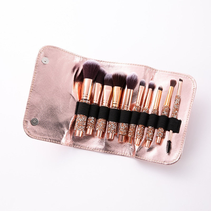 10pcs/set Gold Diamond Makeup Brushes Set Foundation Blending Powder Eye Face Brush with Bag Makeup Tool Kit