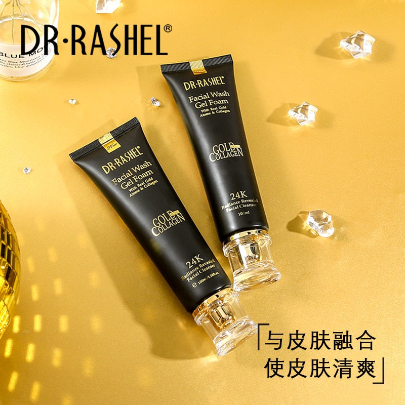 24K Gold Atoms Collagen Whitening Facial Wash Gel Foam Cleanser Moisturizing Improve Fine Lines Dull Skin Brighten