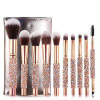 10pcs/set Gold Diamond Makeup Brushes Set Foundation Blending Powder Eye Face Brush with Bag Makeup Tool Kit