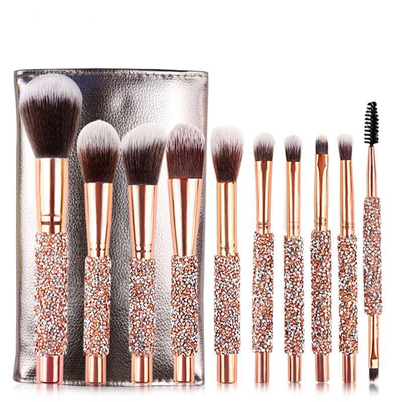 10pcs/set Gold Diamond Makeup Brushes Set Foundation Blending Powder Eye Face Brush with Bag Makeup Tool Kit