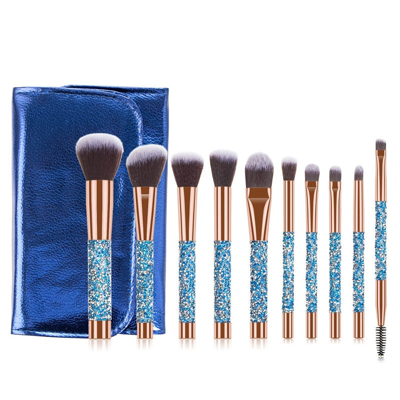 10pcs/set Gold Diamond Makeup Brushes Set Foundation Blending Powder Eye Face Brush with Bag Makeup Tool Kit