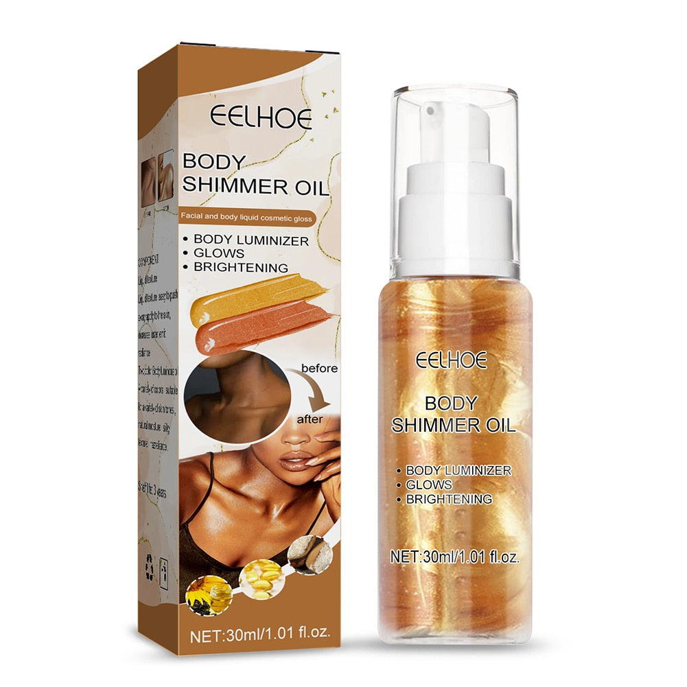 30ml Gold Glow Shimmer Body Oil Liquid Illuminator Face Highlighter Cream Glitter Skin Foundation Primer Highlight Creamy Makeup